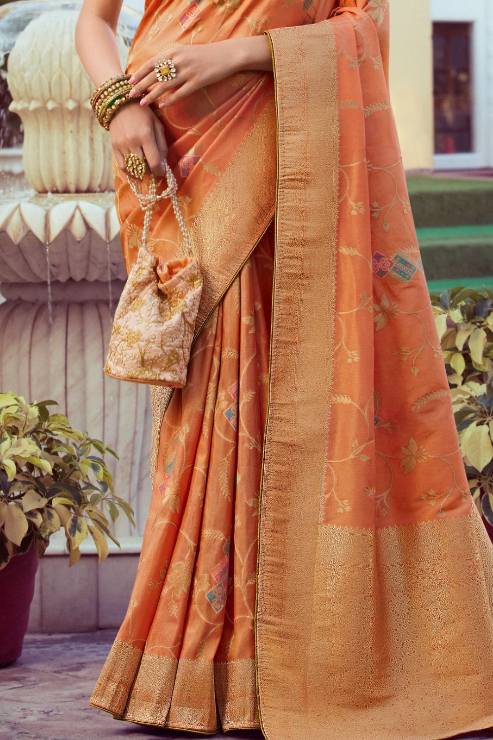 tangerine orange soft silk saree 4