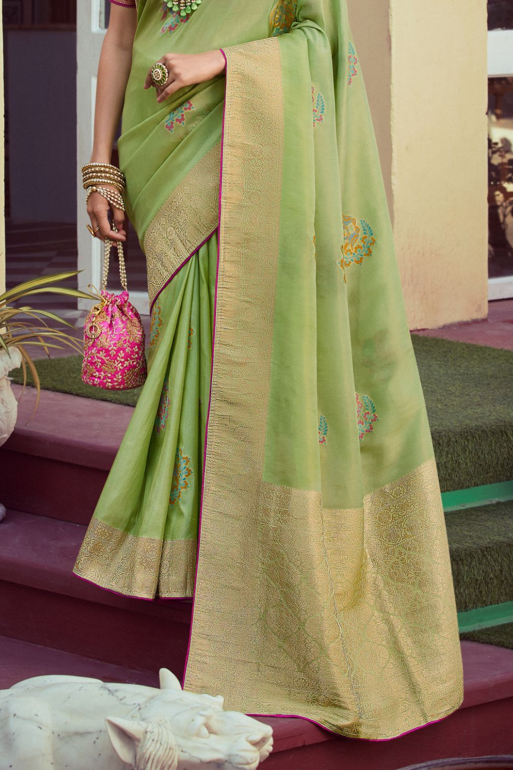 pastel green soft silk saree 3