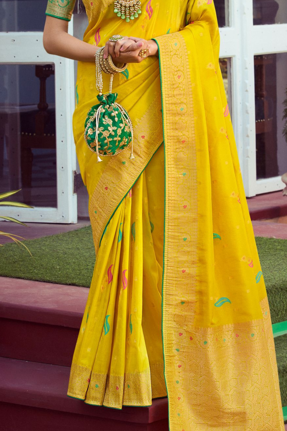 fresh yellow soft silk saree 3