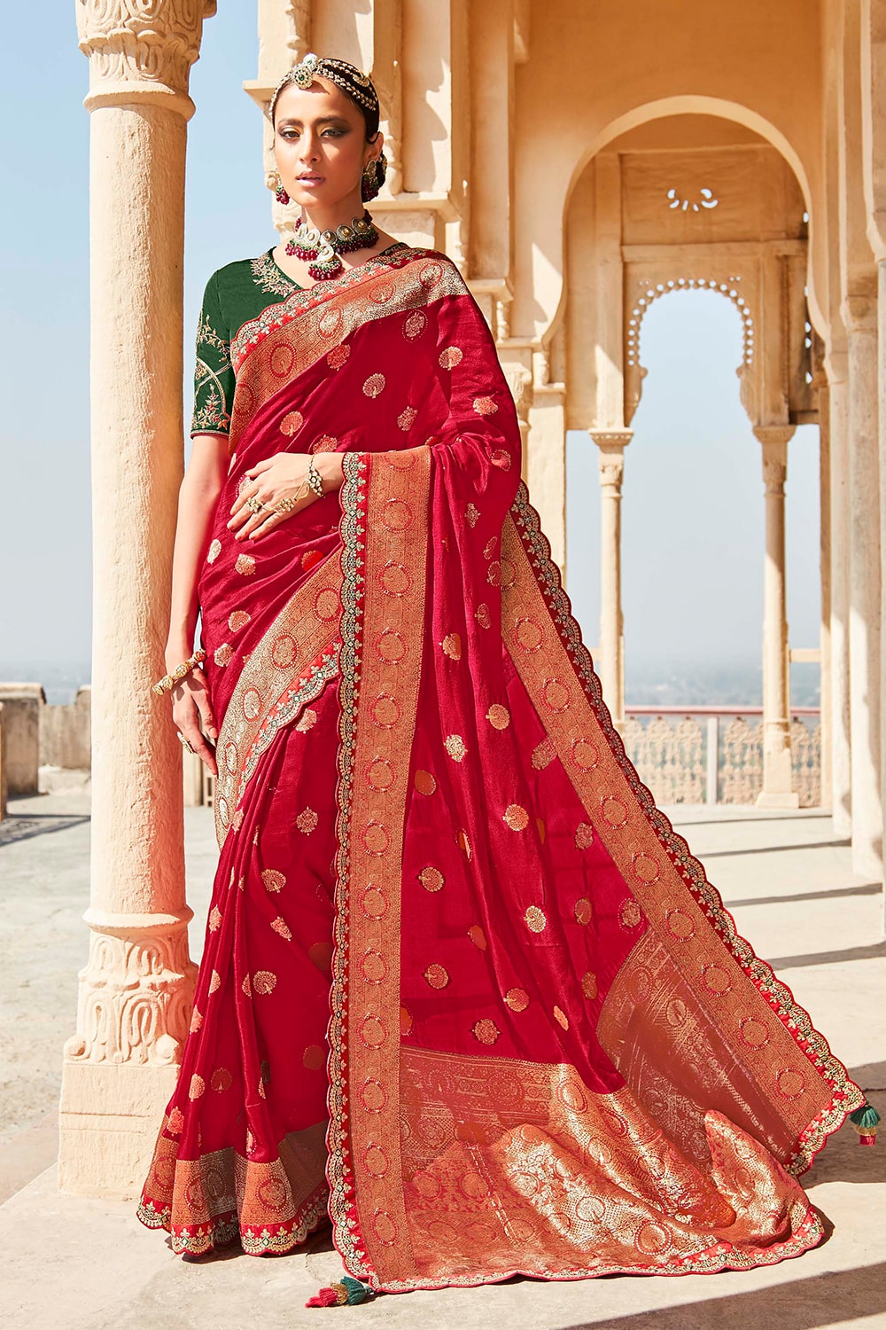 fire red designer banarasi saree 4