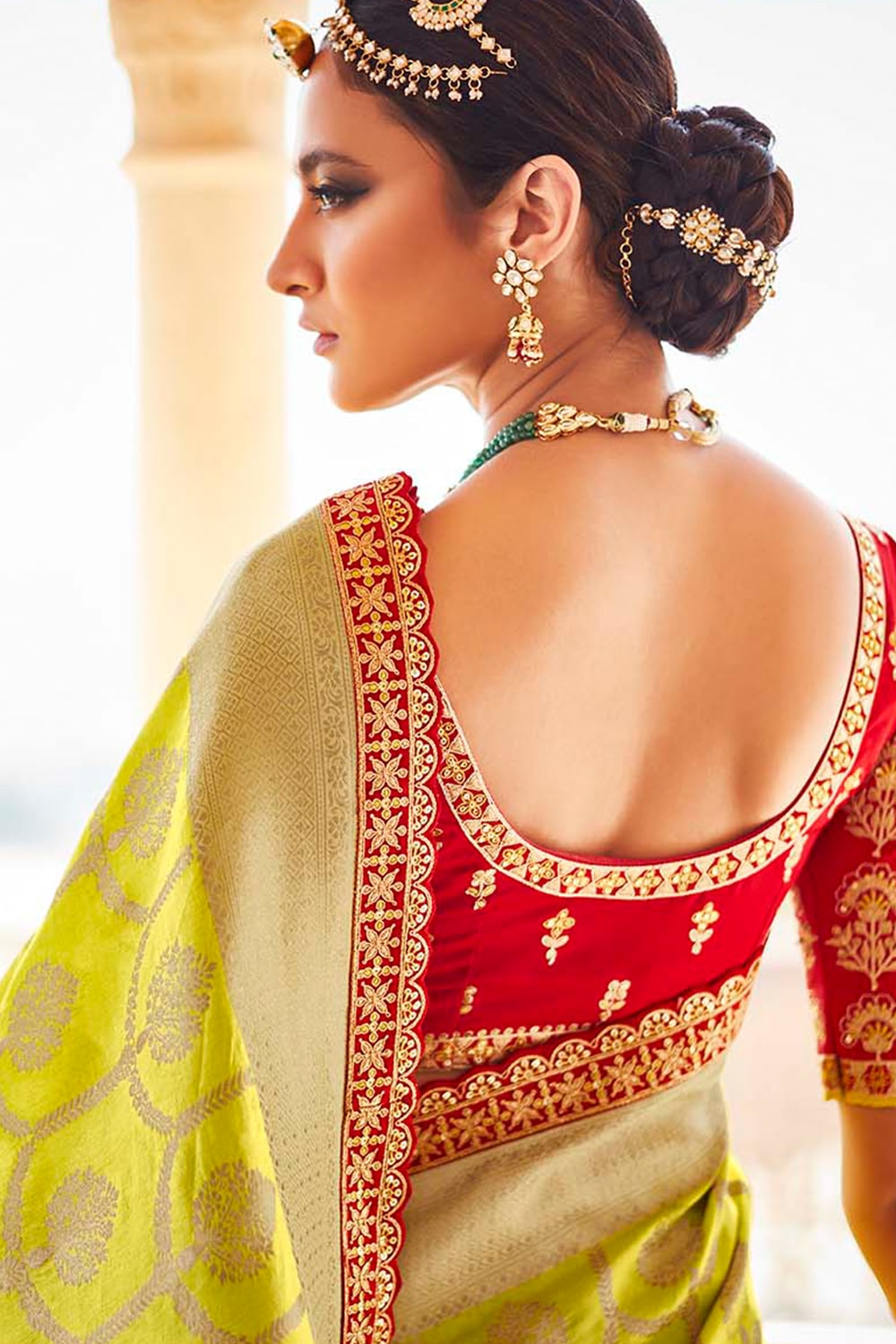 lime yellow designer banarasi saree 6