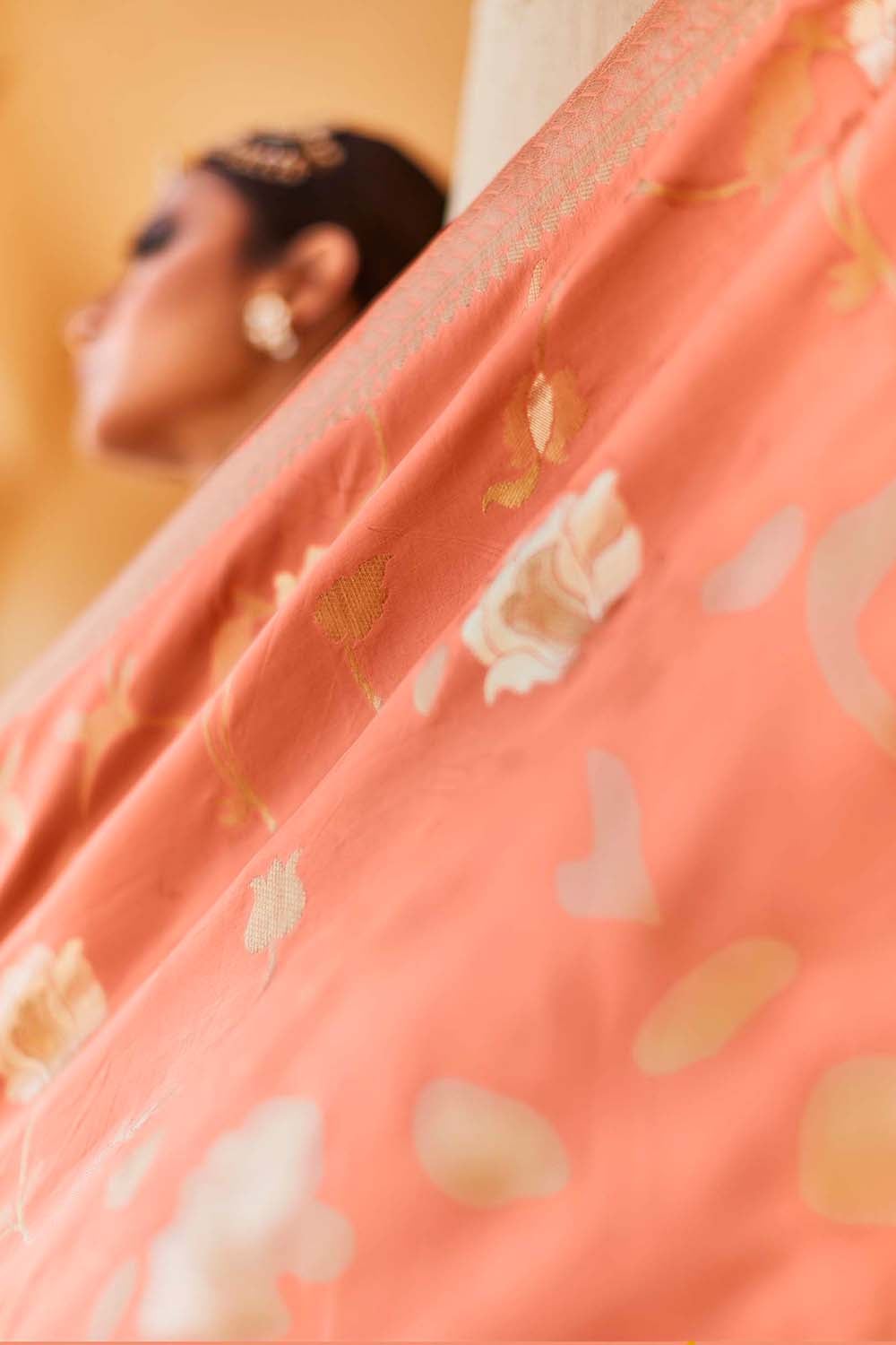 peach orange designer banarasi saree 6