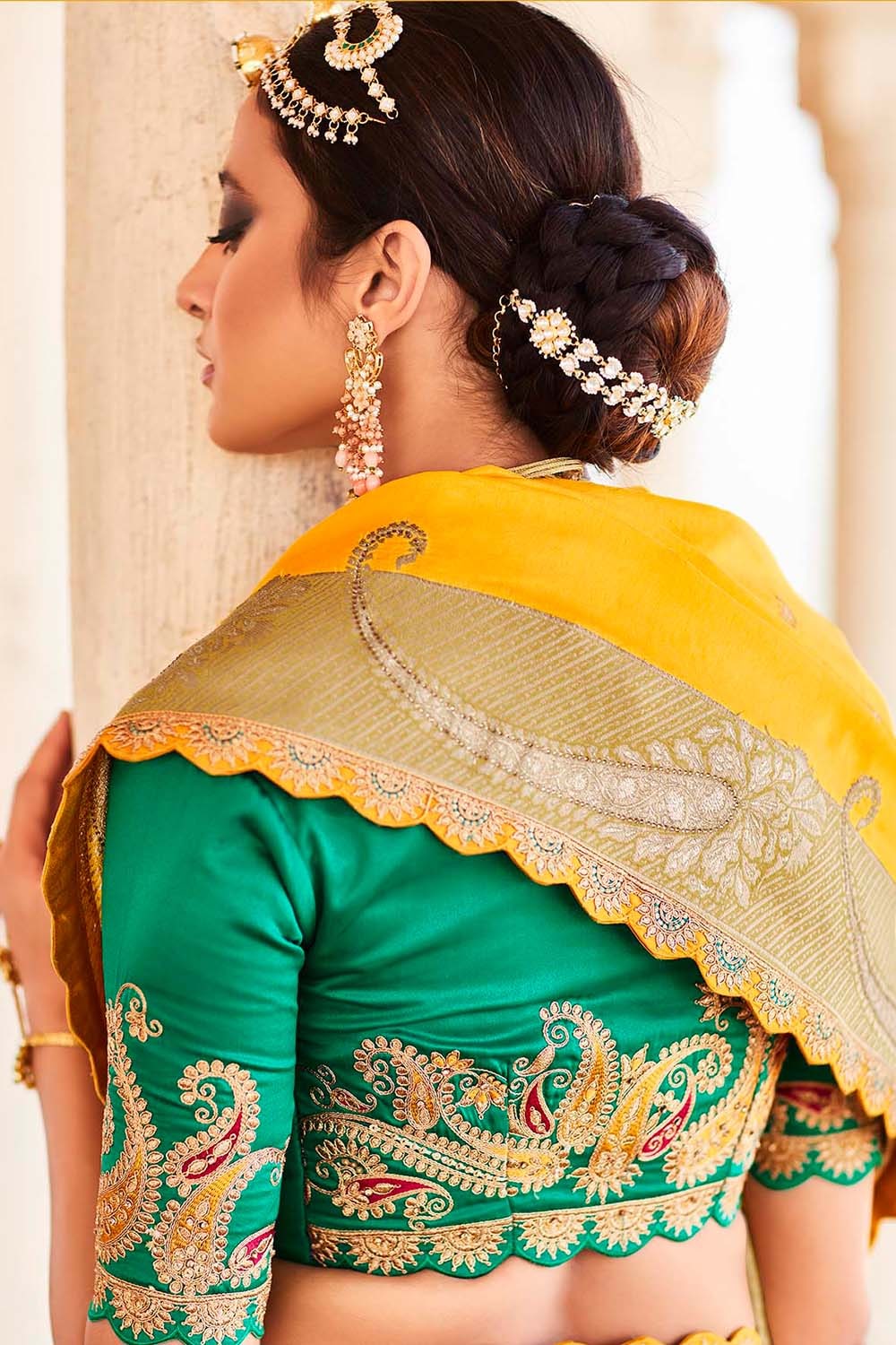 fresh yellow designer banarasi saree 5