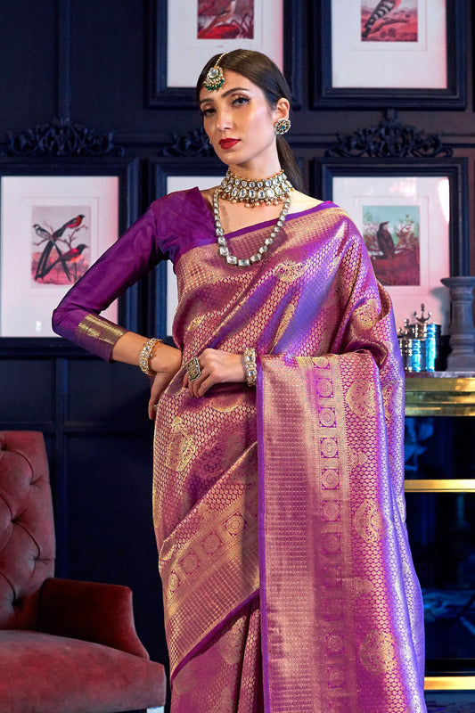 royal purple kanjivaram saree 1