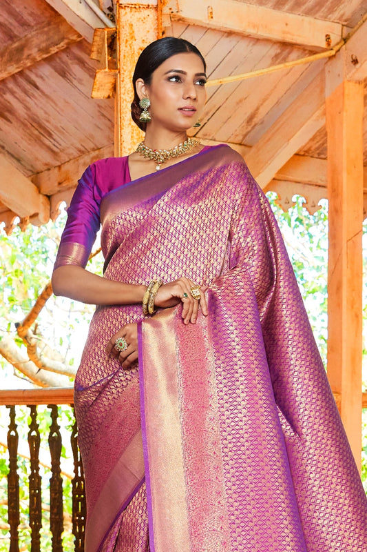 royal purple zari woven kanjivaram saree 1