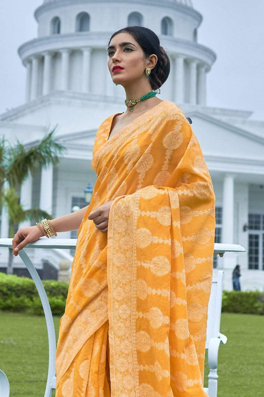 daisy yellow cotton saree 1
