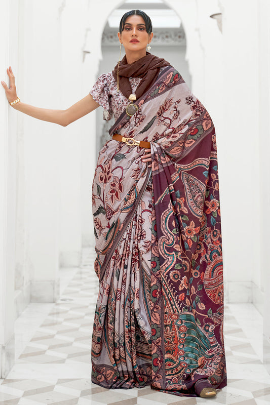 fossil grey satin saree 1 2