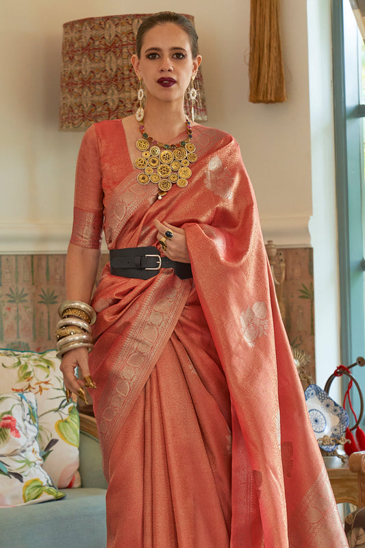 rust orange satin saree 1