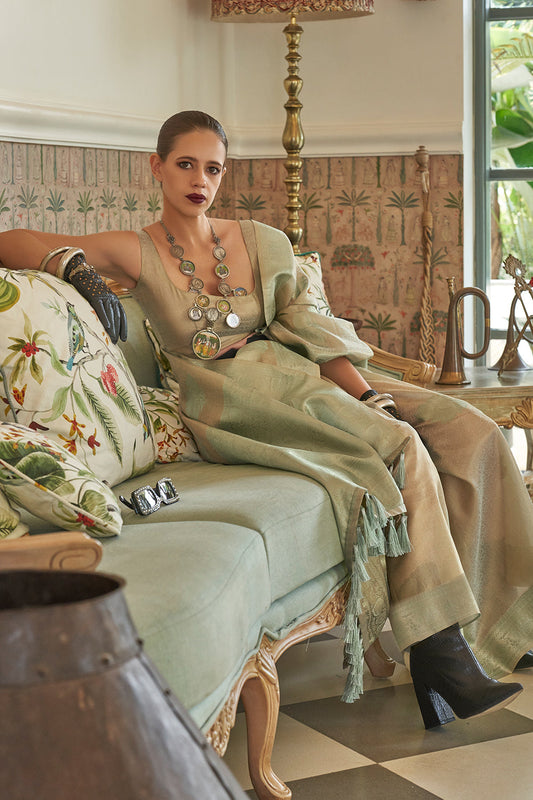 moss green satin saree 1 1