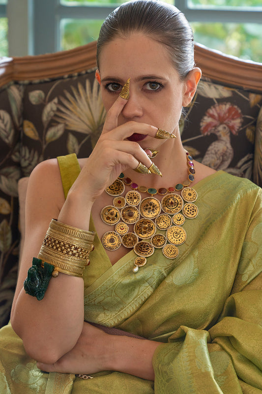 moss green satin saree 2 1