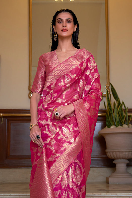 dusty pink organza saree 1