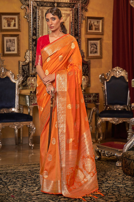 carrot orange silk saree 3