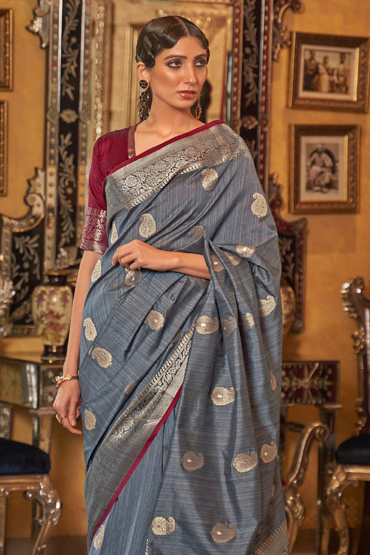 trout grey silk saree 1