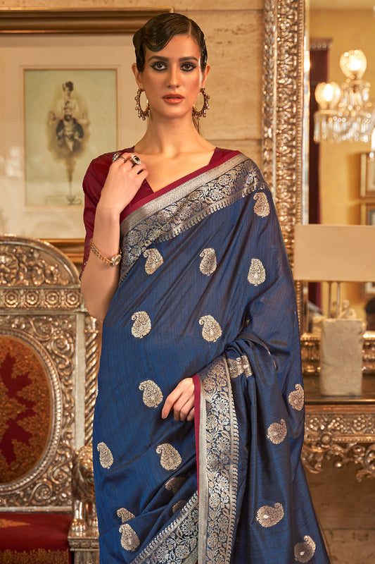 oxford blue silk saree 1