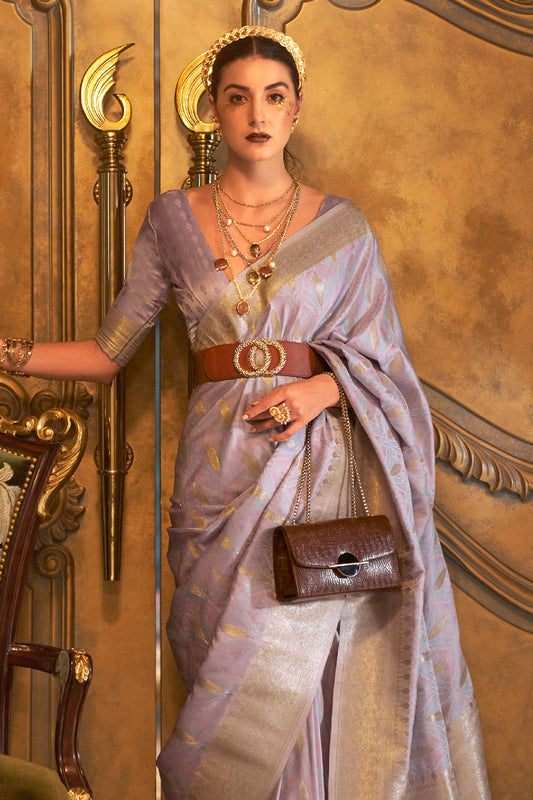 dove grey satin saree 1