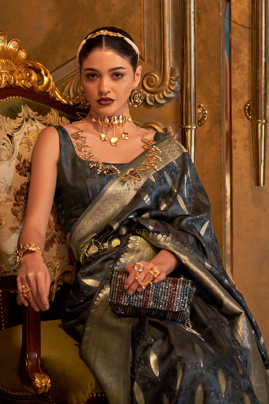 steel grey satin saree 2 1