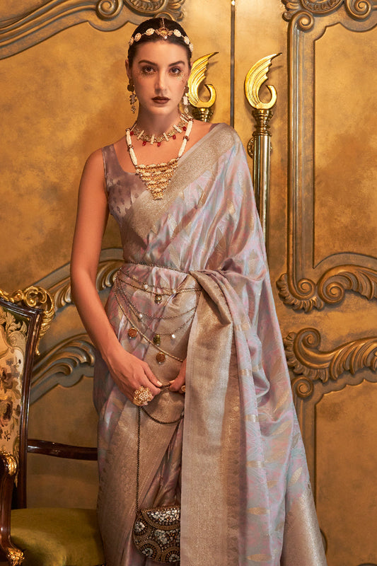 fossil grey satin saree 2 1