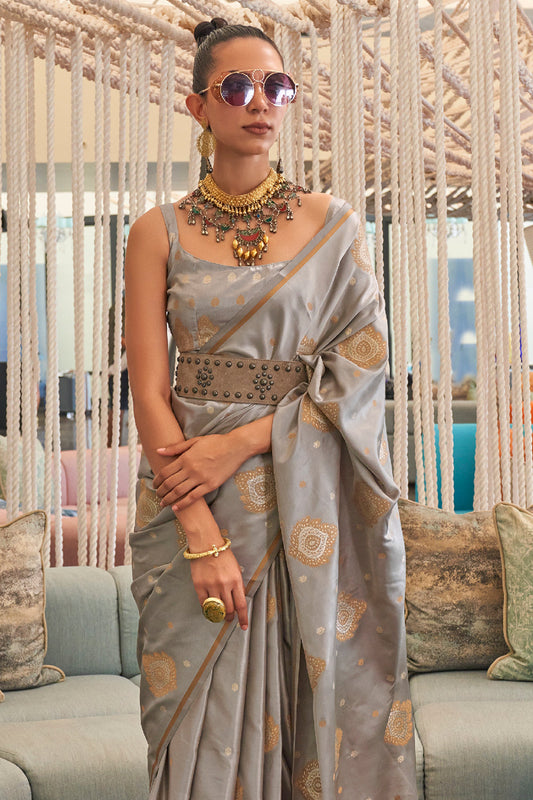 koala grey satin saree 1