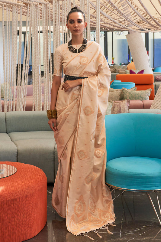 champagne yellow satin saree 4