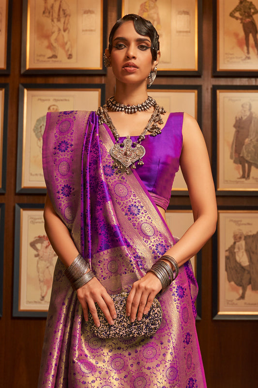 violet kanjivaram saree 1