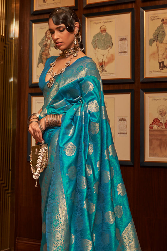 pacific blue kanjivaram saree 1