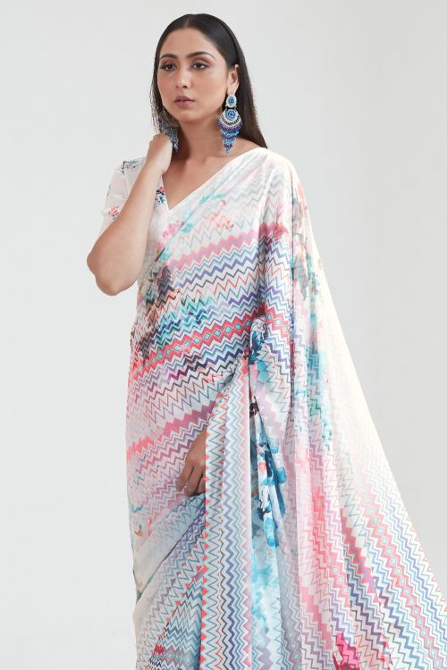 ultra white satin crepe saree 1