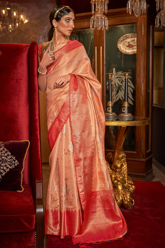 cantaloupe orange silk saree 3