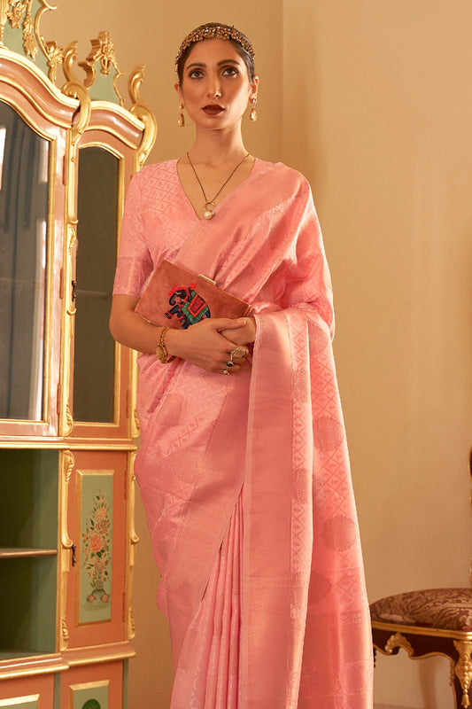 rose pink banarasi silk saree 1
