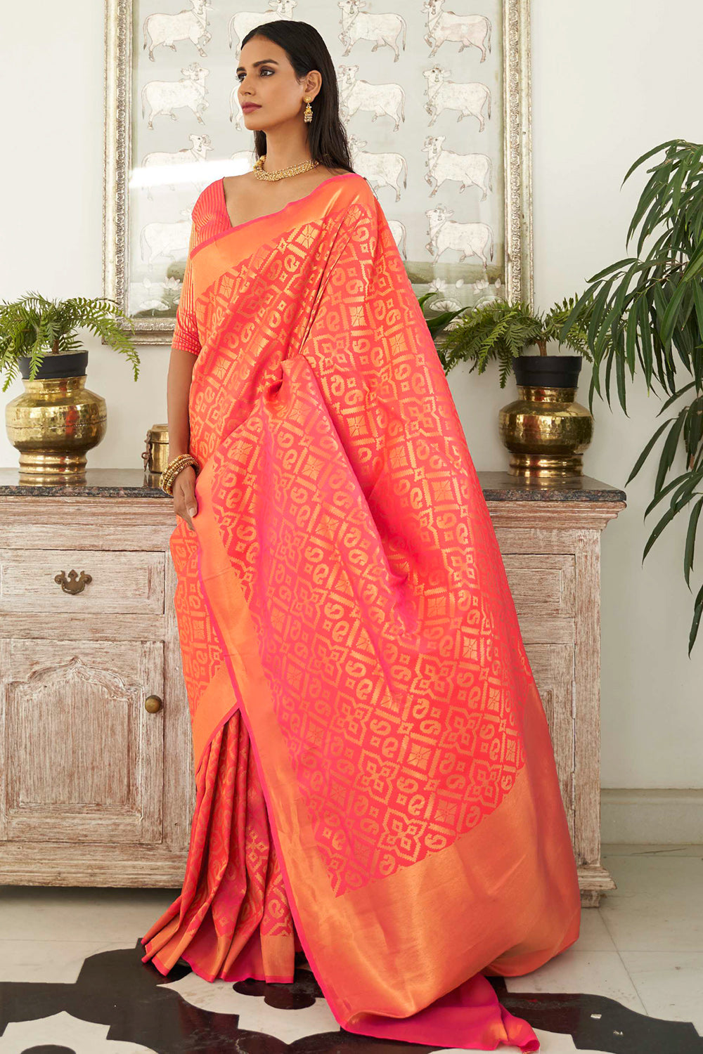 pink and orange kanjivaram saree 3