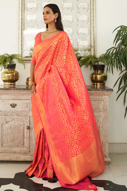 pink and orange kanjivaram saree 3