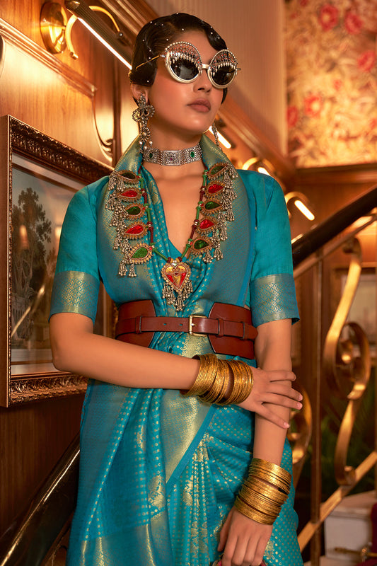 olympic blue kanjivaram saree 2 1