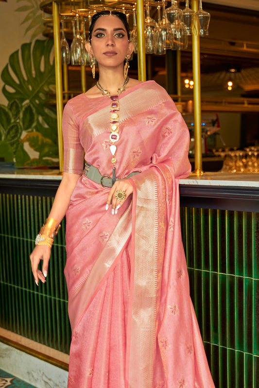 rose pink organza saree 1