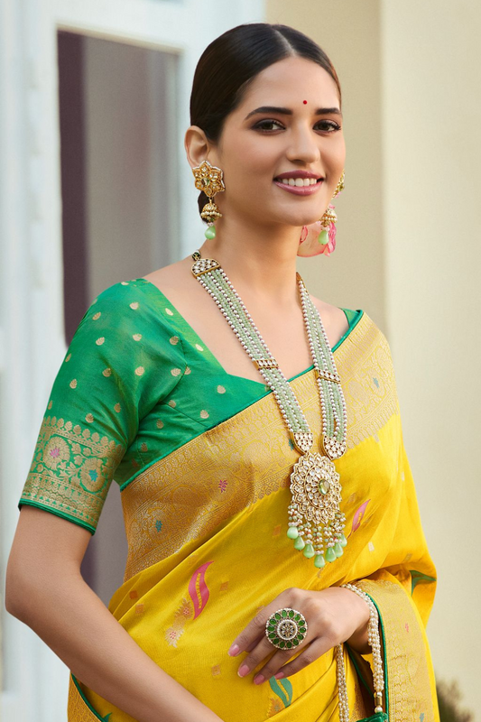 fresh yellow soft silk saree 1
